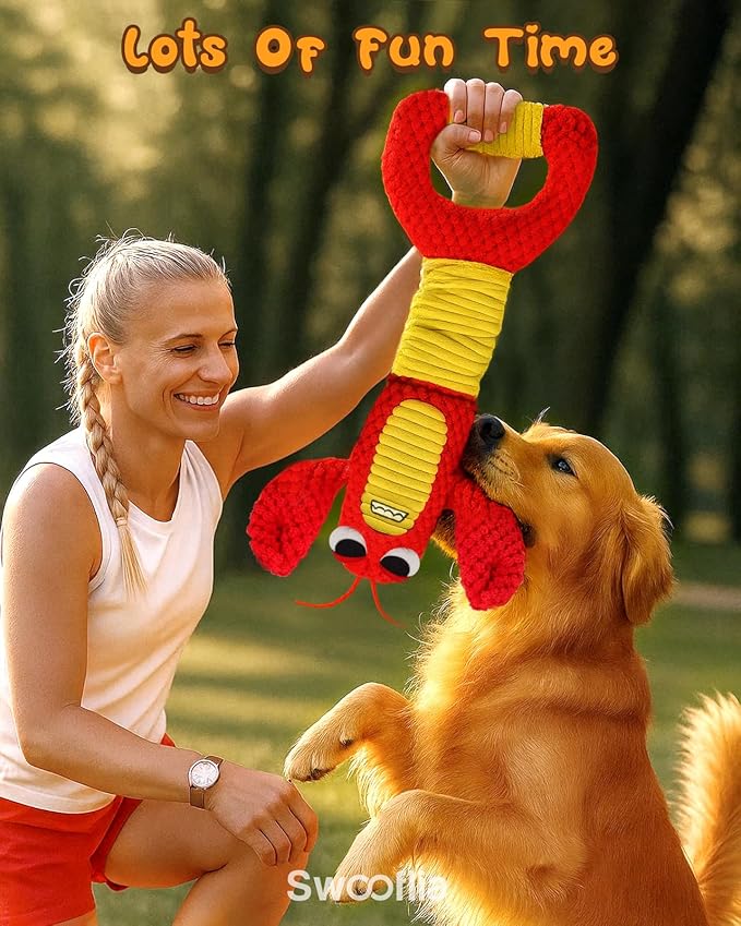Swooflia Tug of War Dog Toy-Squeaky Plush Tug a War Dog Toy for Medium Large Breed Dogs to Keep Them Busy, Interactive Crinkle Doggie Toy, Cute Lobster with Soft Long Pull Handle
