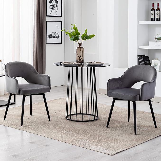 DUOMAY Swivel Dining Chair Set of 4, Modern Velvet Grey Upholstered Armless Side Chairs with 360-Degree Swivel for Dining Room, Living Room, Office