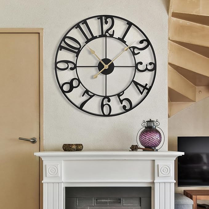 1st owned Wall Clock 40 Inch Round Large Indoor Wall Clocks Battery Operated Silent Non Ticking, Farmhouse Vintage Decorative Analog Metal Clock for Living Room, Kitchen, Bedroom Decor
