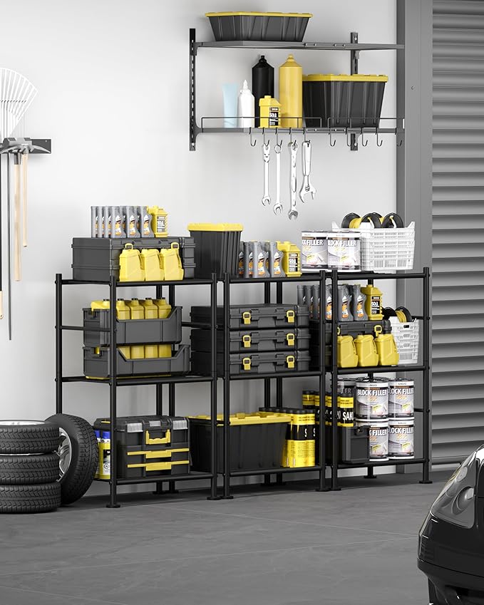 3-Pack Storage Shelves - 3-Tier Metal Wire Shelf Organizer, Slim Shelf Rack with Adjustable Feet for Laundry Room, Kitchen, Garage Organization, 18.2" x 12.3" x 30.4", Black