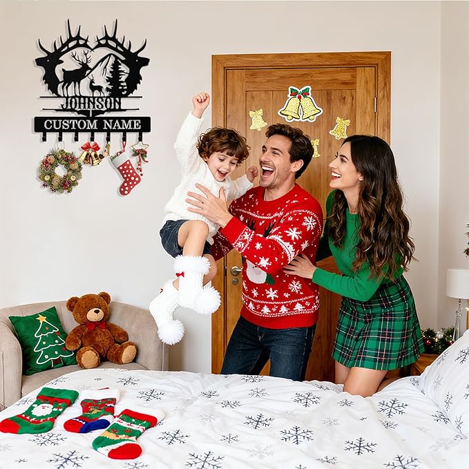 Personalized Deer Key Holder Wall Mount, Custom Metal Keys Hanger for Wall with Name, Custom Key Rack Holder with Hooks for Entryway, Front Door, Hallway, Living Room, Kitchen