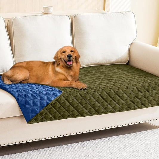 Smiry Waterproof Dog Blanket, Reversible Dog Bed Cover Pet Blanket, Soft Pet Couch Covers for Sofa Washable, Bed Couch Sofa Furniture Protector for Puppy Cat Kids (30"x90", Green/Navy)