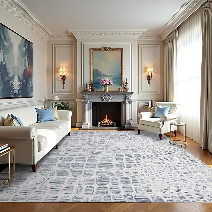 Washable Rugs 8x10 Area Rugs for Living Room,Bedroom,Dining Room- Modern Abstract Large Area Rugs with Non Slip Rubber Backing,Soft Low Pile Neutral Accent Carpet for Nursery Dorm Home Office