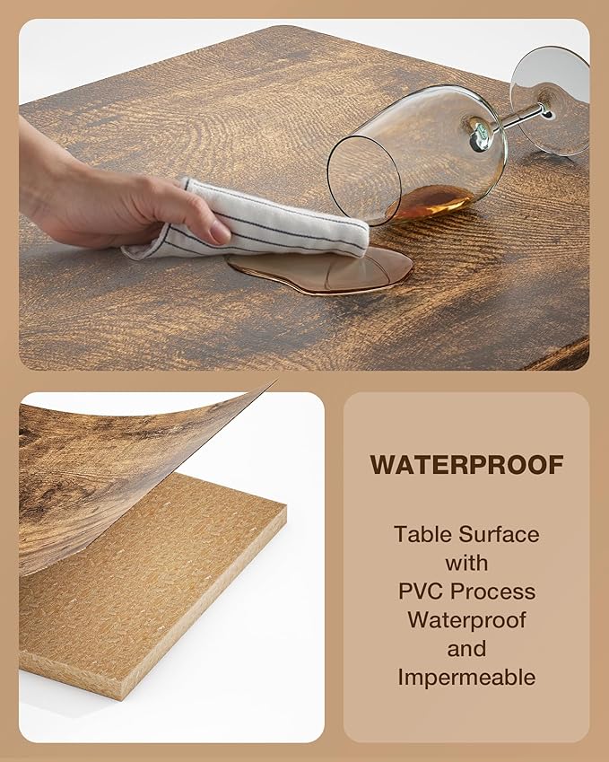 3-Piece Bar Table Set for 2, Bar Height Table with Stools & 2 Storage Shelves, Small Bar Table Set with Glass Rack, Small Kitchen Table for Dining Room, Living Room, Rustic Brown