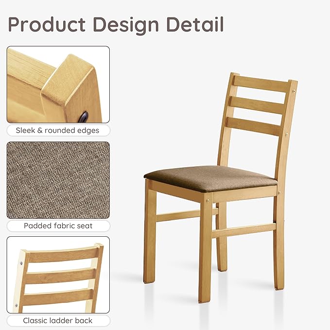 Livinia Seattle Modern Farmhouse Kitchen Dining Room Chair Set of 4, Solid Wood Fabric Upholstered Cushion Seat Wood Ladder Back Chairs (Natural)