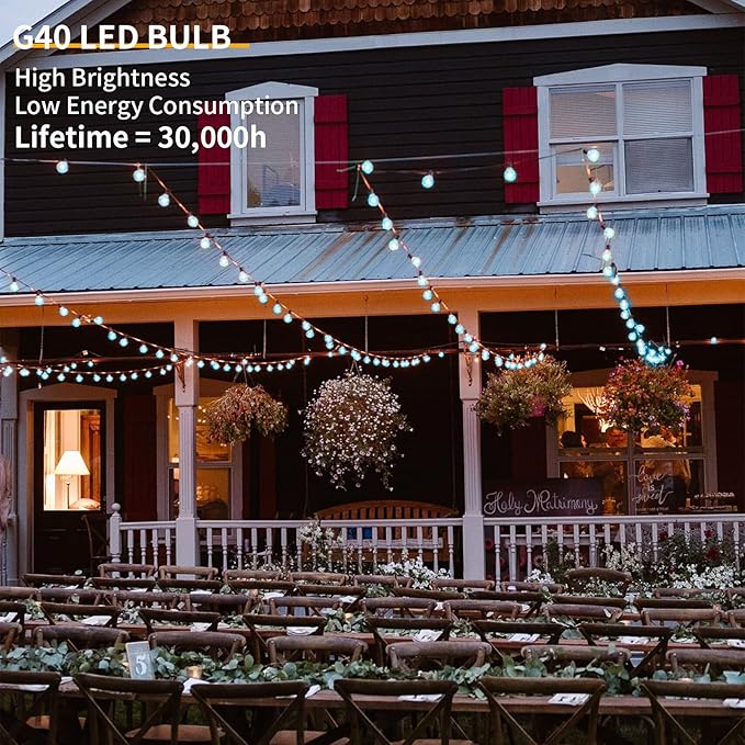40FT LED Outdoor String Lights Waterproof, G40 LED Globe Outdoor Lighting for Patio with 27 Edison Vintage Shatterproof Bulbs, Connectable Backyard Lights for Garden, Bistro, Porch, Cafe