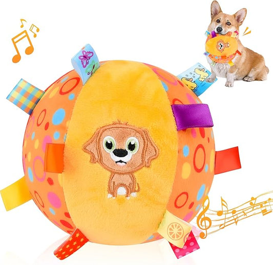 Dog Squeak Ball Toys with Tags, Interactive Dog Toys, Soft Stuffed Puppy Toys with Built-in Bell, Dog Chew Toys to Keep Them Busy for Small Medium Large Dogs - 6 Inches