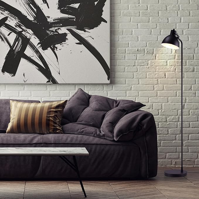 GLOBE Electric 60" Floor Lamp, Matte Black, On/Off Rotary Switch on Socket, 6-Foot Black Cord, Reading Light, Bedroom, Living Room, Home Decor