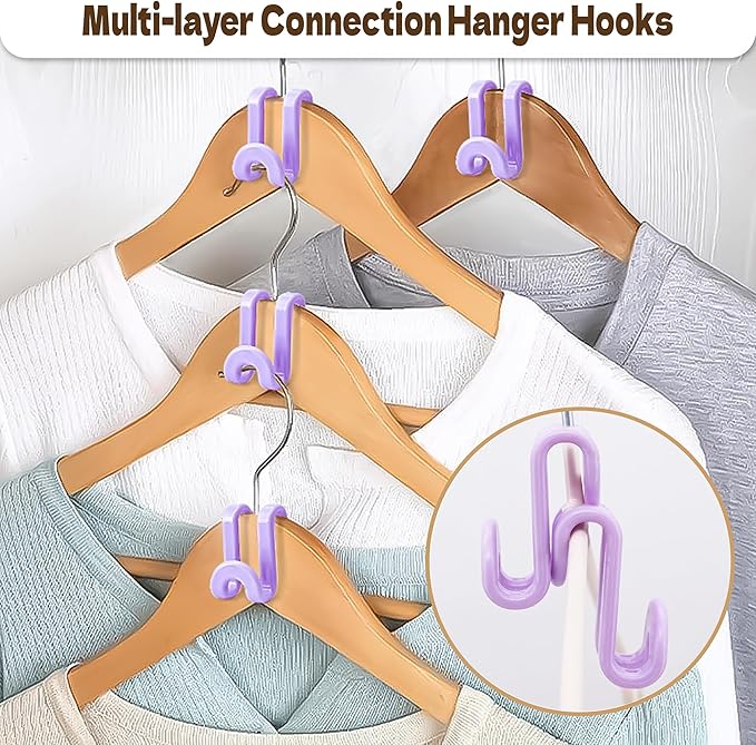 Mlici Hanger Extender Space Saver for Closet, 60 Pack Clothes Hanger Connector, Clothes Extender Hooks for Stacking Closet Organization (Purple)