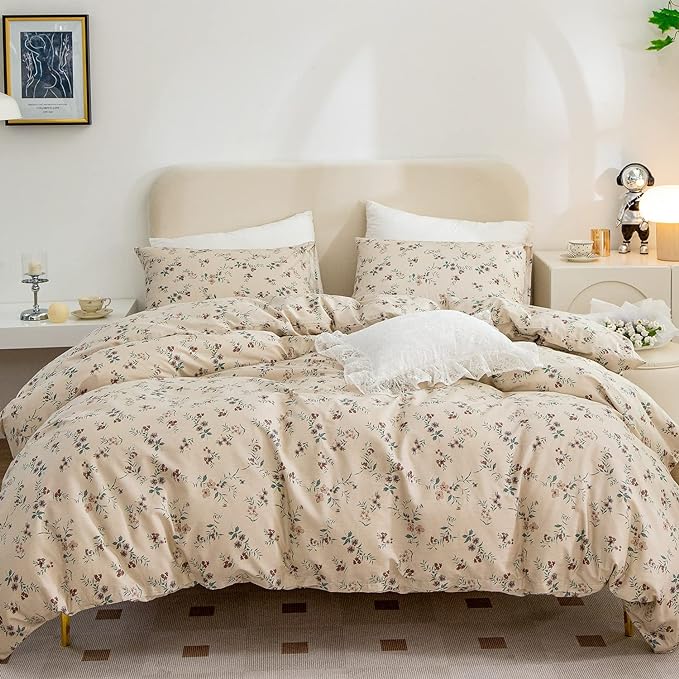 Floral Comforter Set King 3 Pieces Soft Chic Garden Style Floral Print Lightweight Vintage Botanical Flowers Comforter Set for All Seasons 1 Comforter and 2 Pillowcases
