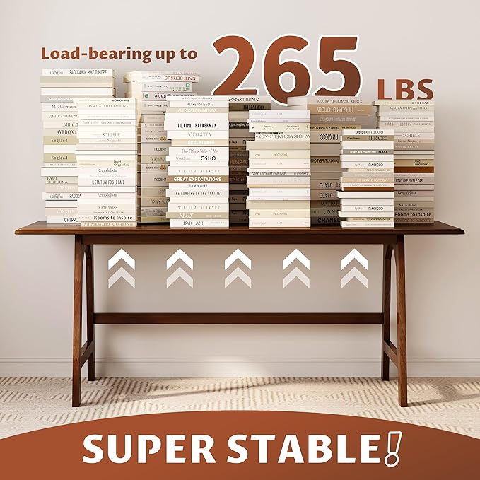 IOTXY Solid Wood Writing Table - 72" W x 24" D Minimalist Long Computer Desk for Home Office, Work, Study, Creativity, and PC Workstation, Walnut