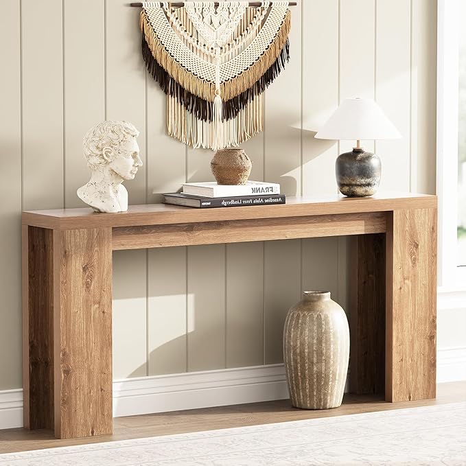 70.9 Inch Extra Long Console Table, Farmhouse Entryway Table with Thickened Base, Wood Sofa Table Behind Couch Table, Narrow Entryway Accent Table for Living Room, Hallway, Entrance, Foyer, Brown