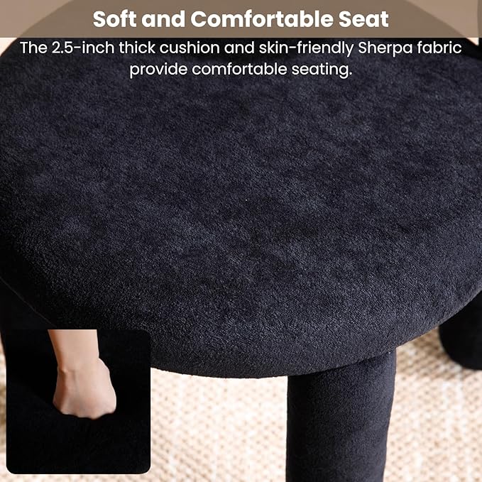 DUOMAY Modern Black Boucle Dining Chairs Set of 2, Sherpa Upholstered Kitchen Chairs Armless Barrel Back Dining Chair, Living Dining Room Chairs, Reception