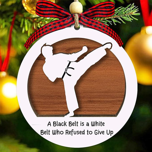 Karate Christmas Ornament 2025 - Black Belt 2 Layer Wooden Christmas Ornament - Karate Gifts for Men Woman - Martial Arts Gifts for Boys, Girls, Instructor - Martial Arts Christmas Tree Hanging Decor