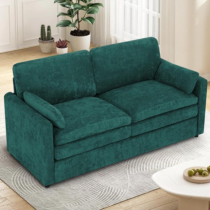 69” Chenille Loveseat Sofa w/Arm Pillows, Upholstered 2-Seater Sofa w/Comfortable Back Cushions, Modern 2 Seats Couch w/High-Density Foam for Living Room, Apartment, Office, Teal