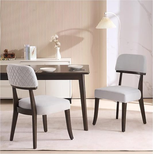Modern Wood Dining Chairs Set of 2, Velvet Upholstered Kitchen Chairs with Open Curved Backrest & Black Hardwood Legs for Vanity, Living Room, 350 LBS Capacity, Grey