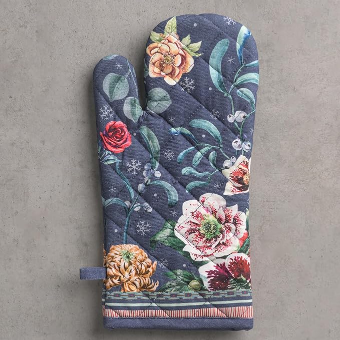 Maison d' Hermine Oven Gloves 100% Cotton Oven Mitt 7" x 13" with Loop Heat Resistant BBQ Cooking Gloves for Thanksgiving Christmas Decorations Baking Handling Hot Pans (Pack of 1, Christmas Joy)