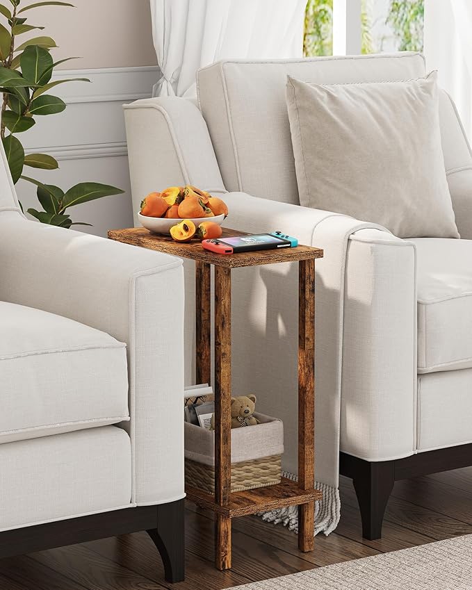 TUTOTAK Small Side Table, Narrow End Table, Skinny Sofa Table, Slim Nightstand, Couch Table, Living Room, Bed Room, Pure Brown TB01BB062C