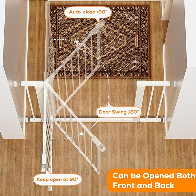 29.5-40.6" Baby Gate for Stairs, Baby Safety Essentials, Auto Close Gate for Doorways, Easy Install Pressure Mounted Dog Gate Indoor, Pet Gates for Dogs, White (2 Pack)