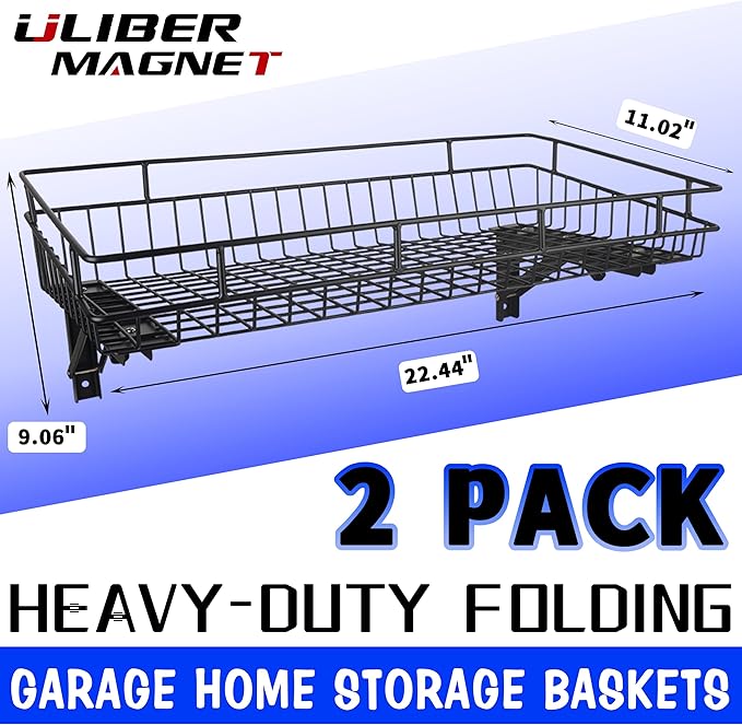 ULIBERMAGNET Large Folding Garage Shelf,Heavy Duty Wire Basket Storage Shelving,400LB Wall Mounted Storage DIY Folding Utility Racks for Garage, Office, Basement, Closet, Kitchen, Laundry