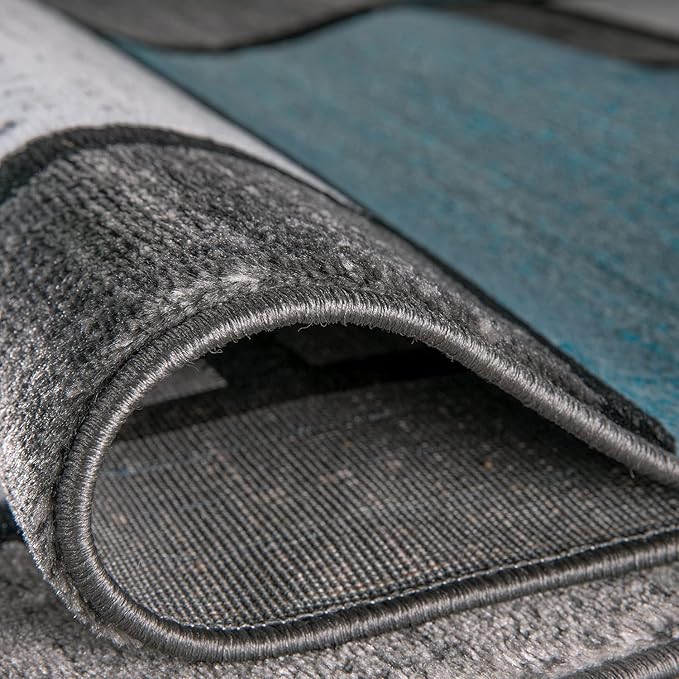 Rugshop Contemporary Modern Boxes for Home Office,Living Room,Bedroom,Kitchen Non Shedding Area Rug 6' 6" X 9' Blue/Gray