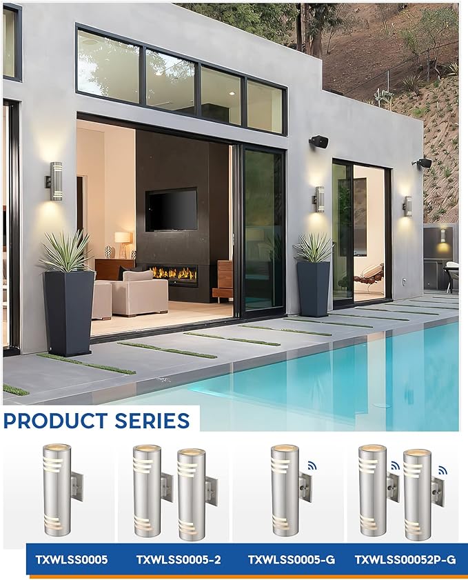 TENGXIN Outdoor Wall Lights,Exterior Wall Light Fixture with Stainless Steel Cylinder,Waterproof.