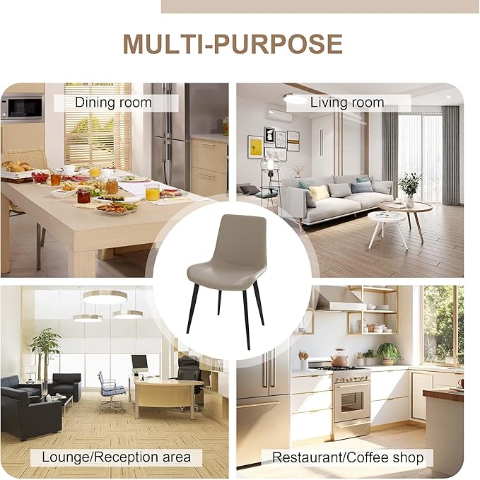 Dining Chairs with Comfortable Backrest and Sturdy Metal Legs, Modern Upholstered PU Leather Kitchen & Office Chairs for Dining Room, Restaurant Or Living Room (White, 8-Set)