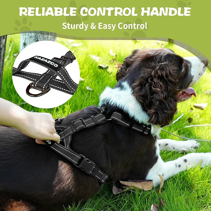 No-Pull Harness,Y-Shaped Design,Buckle-Neck Balance Harness with Reflective Stitching, Ideal for Dog Training and Night Walking, Padded Handle, Durable High-Tensile Nylon-Black-M