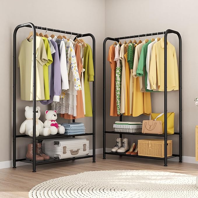SINGAYE Coat Clothes Storage Organizer Garmen Rack Portable Closet Clothing Racks for Hanging Clothes Heavy Duty Freestanding Wardrobe Laundry with Shelves Black 11.5" D x 32" W x 72" H