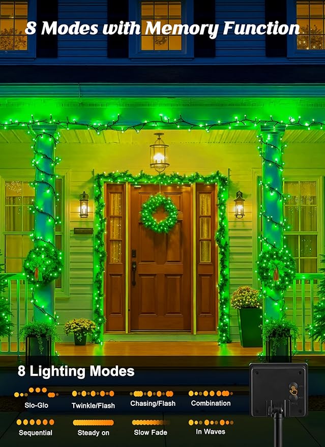 Brightown 2 Pack Solar String Lights Outdoor, Total 144Ft 400 LED Twinkle Fairy Lights Waterproof with 8 Modes Auto On/Off for Patio Tree Garden Party Home Wedding Christmas Decorations (Green)