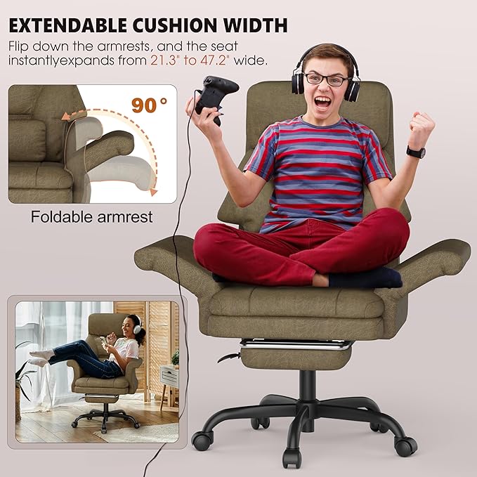 ELABEST C39 Cross Legged Office Chair with Footrest & Convertible Armrests-Pet-Friendly Criss Cross Home Desk Chair, Ergonomic Big and Tall Executive Chair with Lumbar Pillow