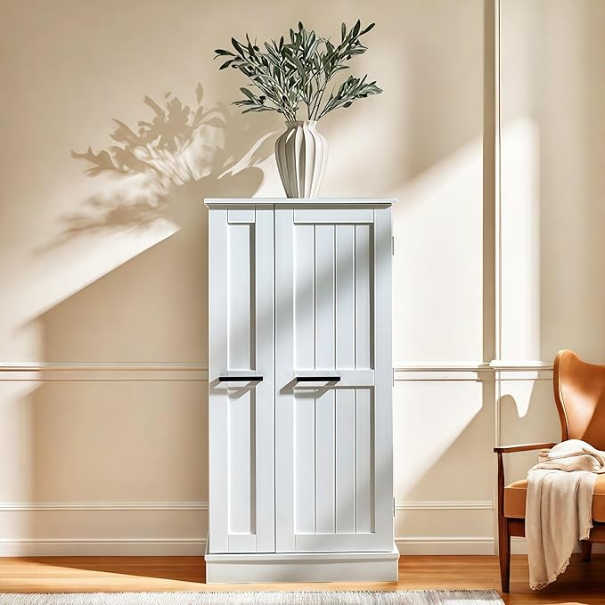 Kitchen Pantry Storage Cabinet, 47inch Freestanding Pantry Cabinet with Doors and Adjustable Shelves, Small Food Storage Cupboard for Dining Room, White