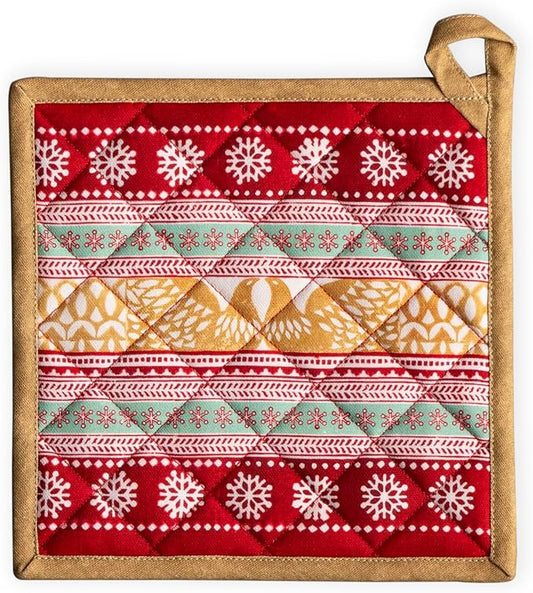 Maison d' Hermine Pot Holders 100% Cotton Heat Resistant Potholders 8" x 8" Hot Pads with Loop for Thanksgiving Christmas Decorations BBQ Cooking Baking Handling Hot Pans (Pack of 1, Sofia)