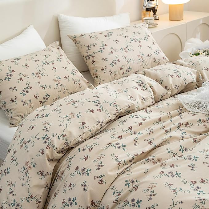 Floral Comforter Set King 3 Pieces Soft Chic Garden Style Floral Print Lightweight Vintage Botanical Flowers Comforter Set for All Seasons 1 Comforter and 2 Pillowcases