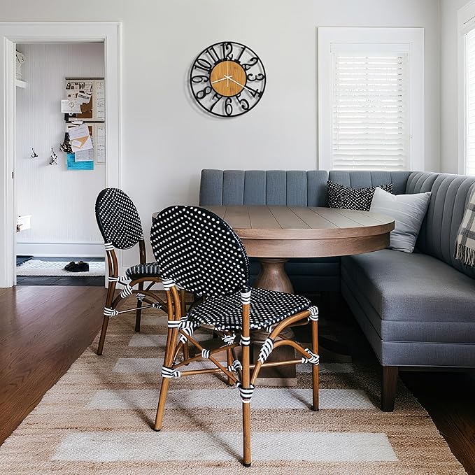 Maxstar Wall Clock Battery Operated,Silent Non-Ticking Modern Rustic Metal Round Clocks Small for Living Room/Bedroom/Office/Kitchen/Farmhouse Home Decor-12 Inch(Yellow-Wood)