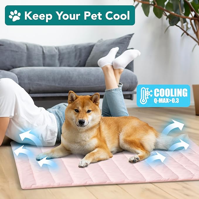 PetAmi Cooling Mat for Dog, Premium Pet Cooling Blanket for Crate Kennel, Indoor Cat Cool Sleeping Pad, Q-MAX Cold Sofa Couch Cover for Summer, Pink, Small (24x32)