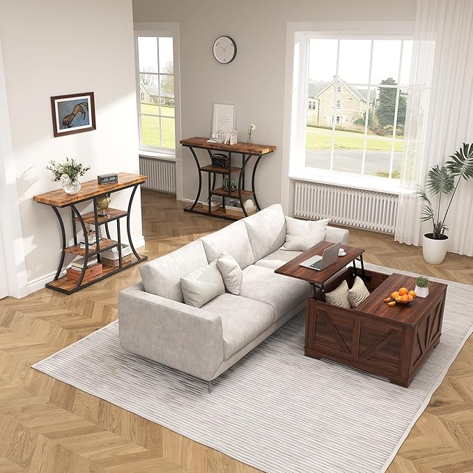 41.3" Industrial 4 - Tier Console Table with Curved Metal Frame, Narrow Long Sofa Table & Entryway Table with Storage Shelves for Living Room, Accent Table for Hallway Furniture Foyer