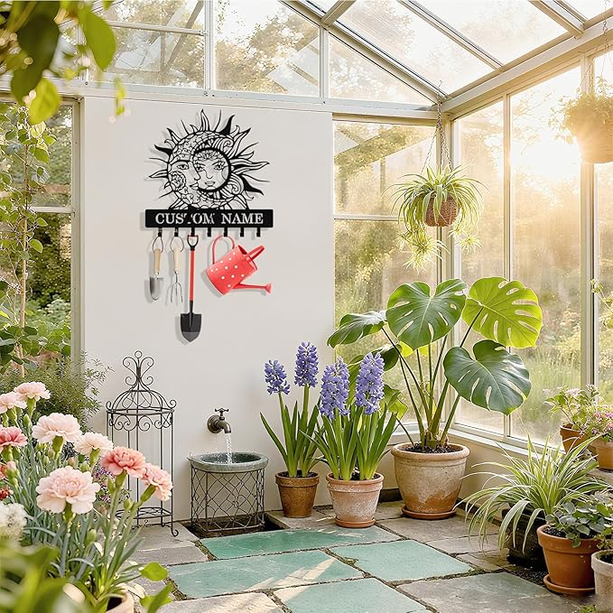 Personalized Moon Sun Key Holder Wall Mount, Custom Metal Key Holder for Wall with Name, Custom Keys Rack Hanger with Hooks for Entryway, Front Door, Hallway, Living Room, Kitchen