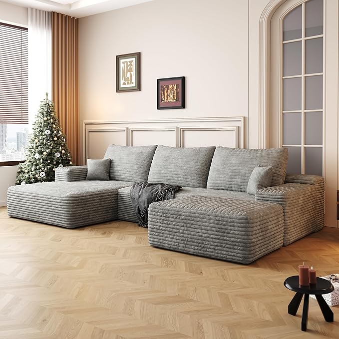 108" Sectional Couches for Living Room Modern Modular Sofa with L-Shape Couchs Upholstered Boneless Couch Deep Seat Sectional Couch with Chaise (Grey, Left Facing Chaise+2Seaters+1Ottoman)