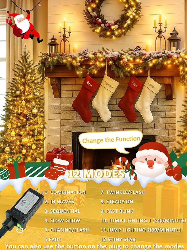 Voice Controlled Smart Christmas Lights Outdoor, 108.8ft 300 LED Twinkle String Light with 7 Voice Commands, 12 Modes & Timer, Dimmable Waterproof Christmas Tree Lights for Party Garden (Warm White)