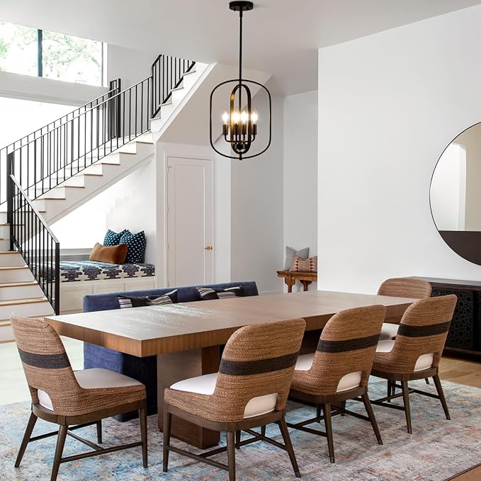 Black Chandelier Light Fixture, 4-Light Dining Room Chandelier Over Table Farmhouse Rustic Small Entryway Chandeliers Hanging Island Pendant Lights for Kitchen Entryway Foyer Living Room