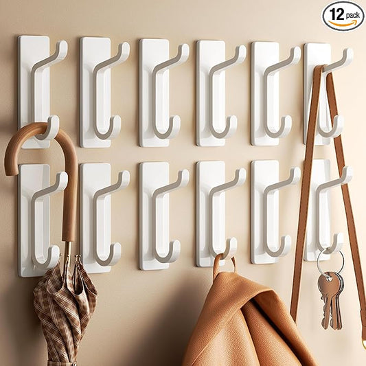 pickpiff 12 Pack Wall Hooks for Coat and Towel: 13LB Adhesive Door Hanger Stick on, White