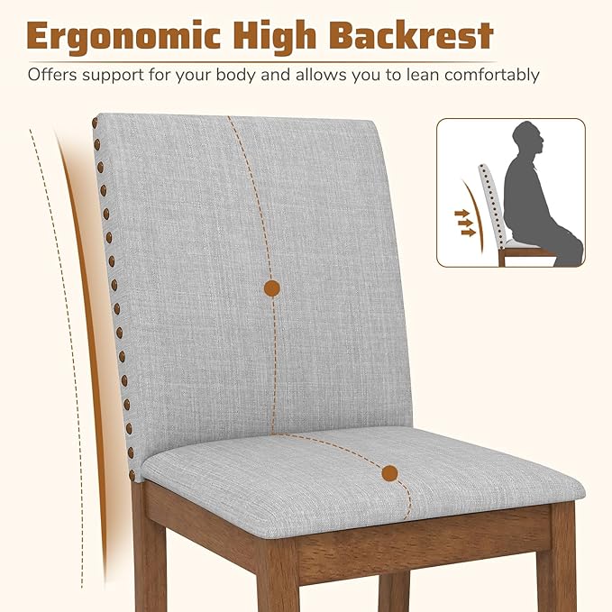 Giantex Upholstered Dining Chairs Set of 2, Kitchen Chair w/Nailhead Trim, Rubber Wood Legs, Padded Seat, Mid Century Armless Side Chair, Comfy Accent Parson Chairs for Restaurant, Living Room