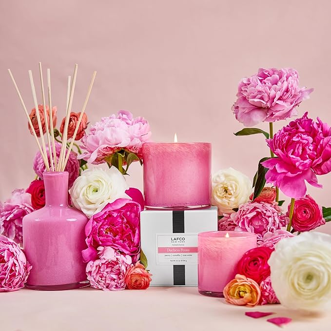LAFCO New York Classic Candle, Duchess Peony - 6.5 oz - 50-Hour Burn Time - Reusable, Hand Blown Glass Vessel - Made in The USA
