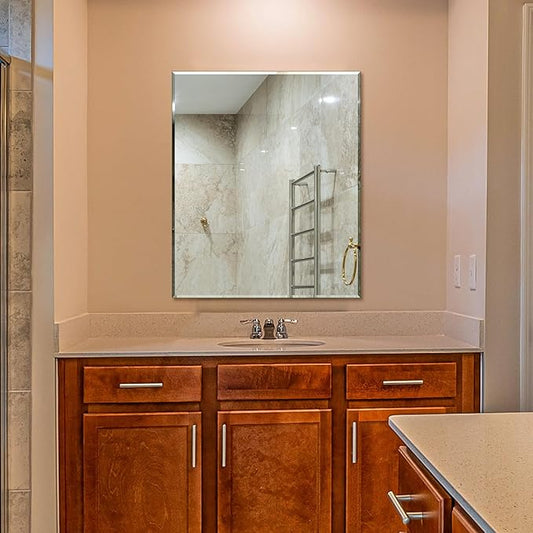 Ruomeng Wall Mirror Bathroom Mirrors for Wall 36" x 30", Frameless Rectangle Mirror with Beveled Edge Wall Mounted Mirror for Vanity and Entryway