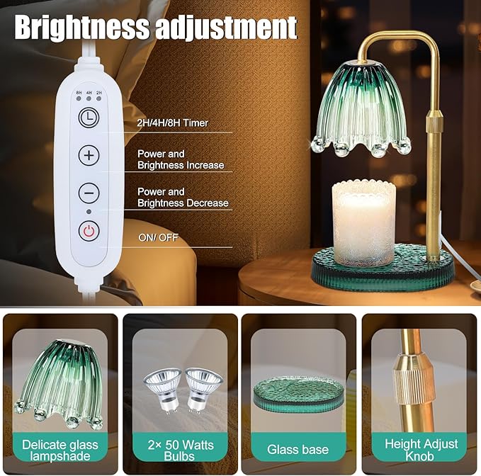 Candle Warmer Lamp with Timer - Electric Wax Melt Warmer with Adjustable Height and Dimmer for Scented Candle Wax, Home Fragrance Décor and House Warming Birthday Gifts for Women Mom