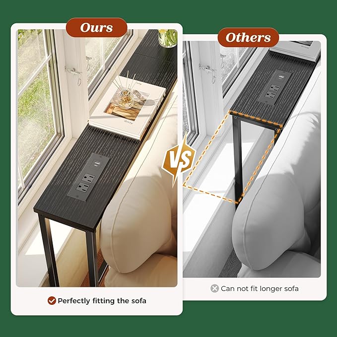 SUPERJARE 102.4 Inch Sofa Table with Power Outlets and USB-C Ports, 5.9 Inch Narrow Console Tables, Entryway Hallway Couch Tables with Storage, Behind Sofa, Small Spaces, Living Room, Black