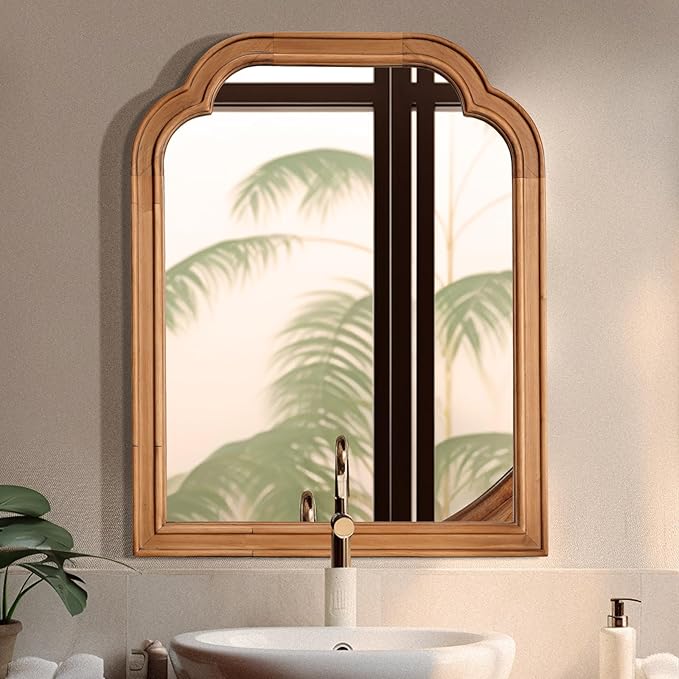 HOMECOOKIN Wood Frame Farmhouse Wall Mirror, 16" x 20" Wood Rustic Bathroom Mirror for Wall Decor Bedroom or Living Room Home Decor, Natural