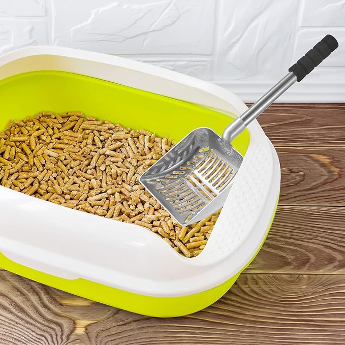 32 Inch Cat Litter Scooper Metal Long Handle with Cat Litter Scoop Holder Deep Kitty Sifter Shovel Detachable Stainless Steel Poop Sifter Scooper Caddy Kitty with Box(Gray)