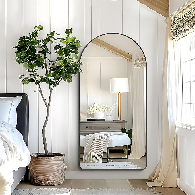 Arched Bathroom Mirror, 60"x30" Black Arched Mirror for Bathroom, Wall Mounted Mirror, Black Vanity Wall Mirror w/Metal Frame for Bedroom, Entryway, Living Room, Vertically Hanging